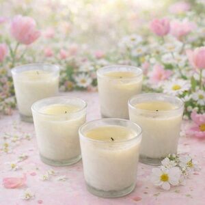 CANDLES White Set of Five Elegant Frosted Glass Clear Floral Swirl Design Votive